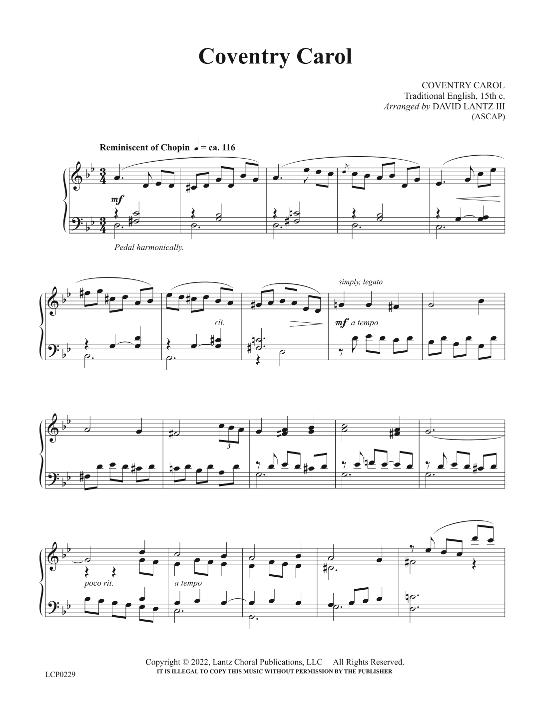 Coventry Carol (arr. David Lantz III)
