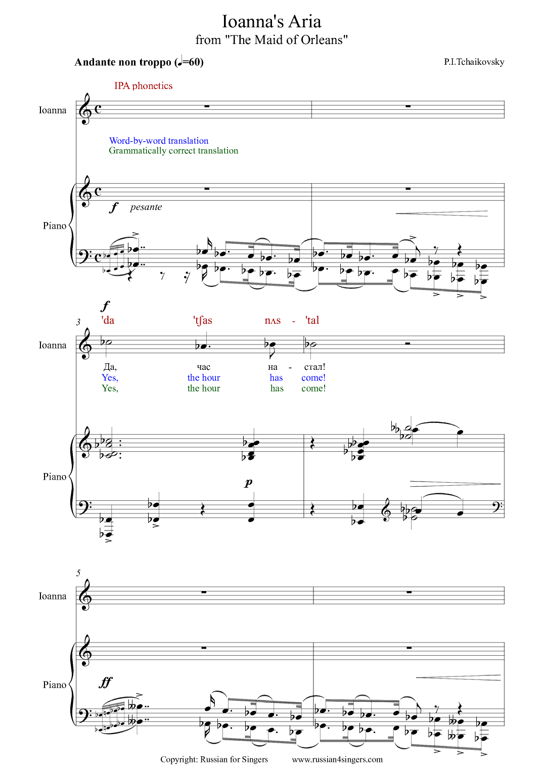 "The Maid of Orleans": "Ioanna's Aria". DICTION SCORE w IPA & translation (arr. Russian for Singers)