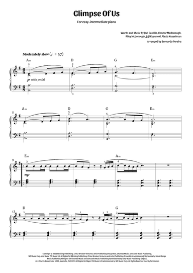 Glimpse Of Us (arr. Bernardo Pereira)