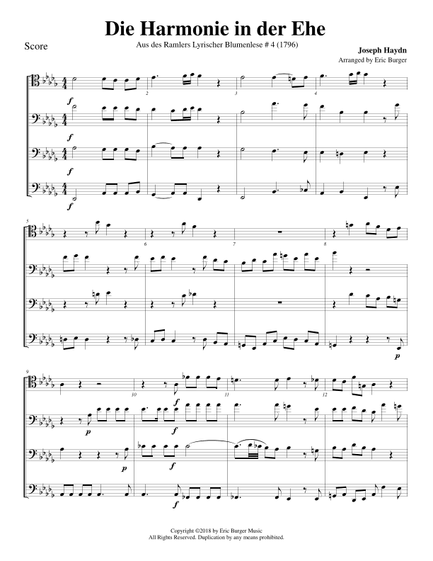 Die Harmonie in der Ehe for Trombone or Low Brass Quartet (arr. Eric Burger Music)