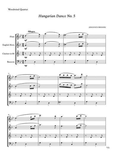 Hungarian Dance No. 5 for Woodwind Quartet (arr. Cássio Silva Chaves)