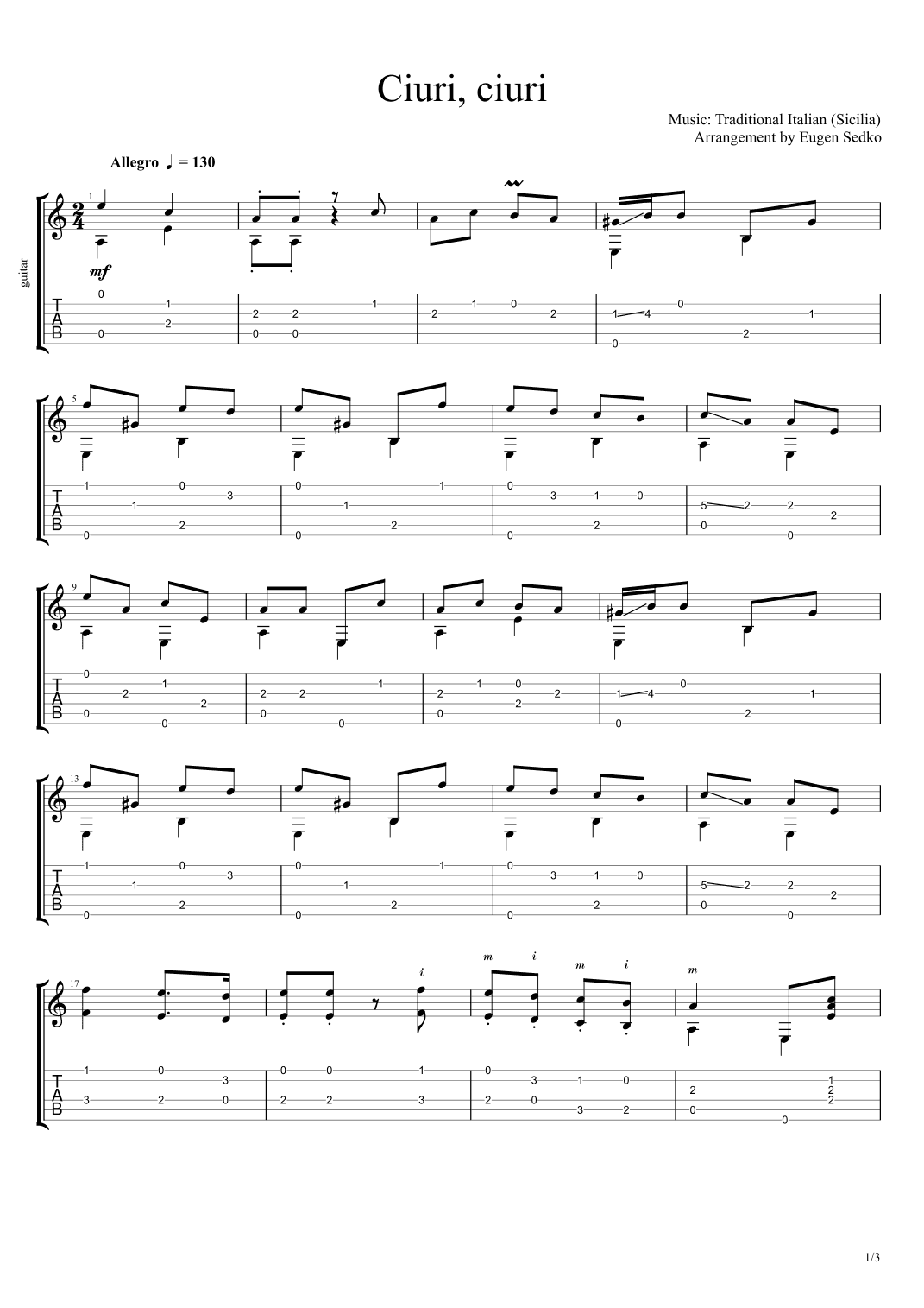 Ciuri, ciuri - Sicilian folk song for solo guitar (arr. Eugen Sedko)
