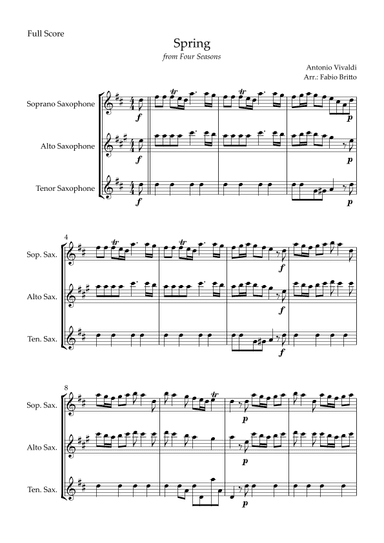 Spring (from Four Seasons of Antonio Vivaldi) for Saxophone Trio (arr. Fabio Britto)