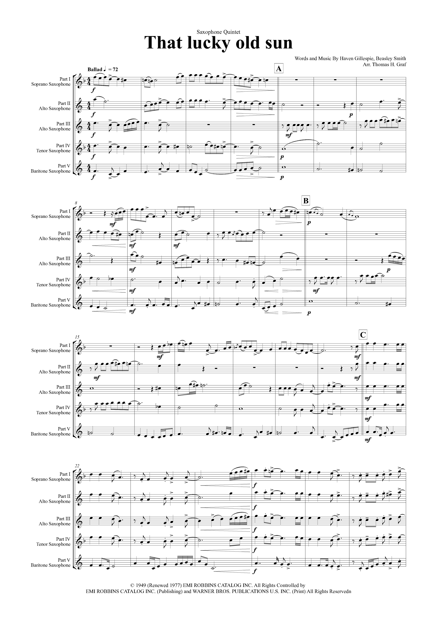 That Lucky Old Sun (arr. Thomas Graf)