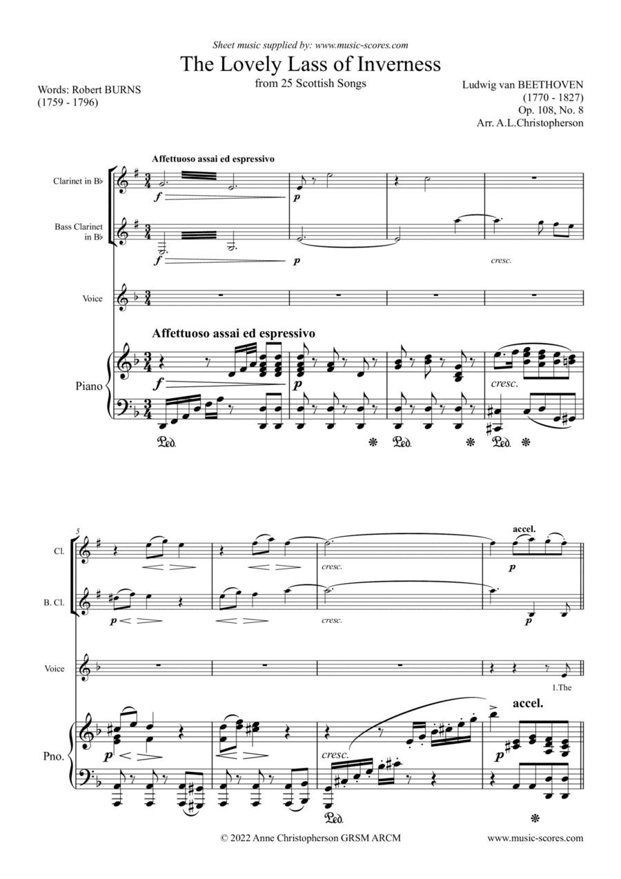 The Lovely Lass of Inverness, Op. 108 - Voice, Clarinet, Bass Clarinet and Piano (arr. Anne L Christopherson GRSM ARCM)