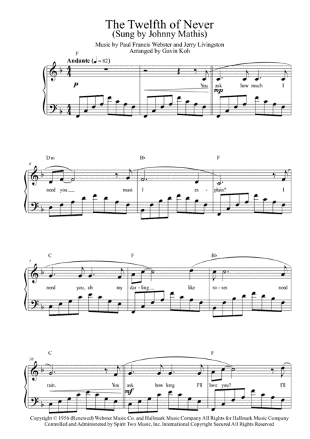 The Twelfth Of Never (arr. Gavin Koh)