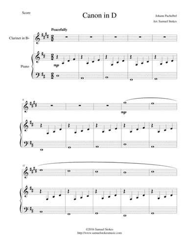 Pachelbel's Canon in D - for Bb clarinet and piano (arr. Samuel Stokes)