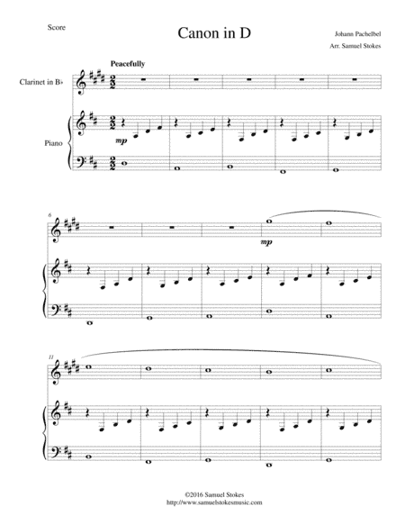 Pachelbel's Canon in D - for Bb clarinet and piano (arr. Samuel Stokes)