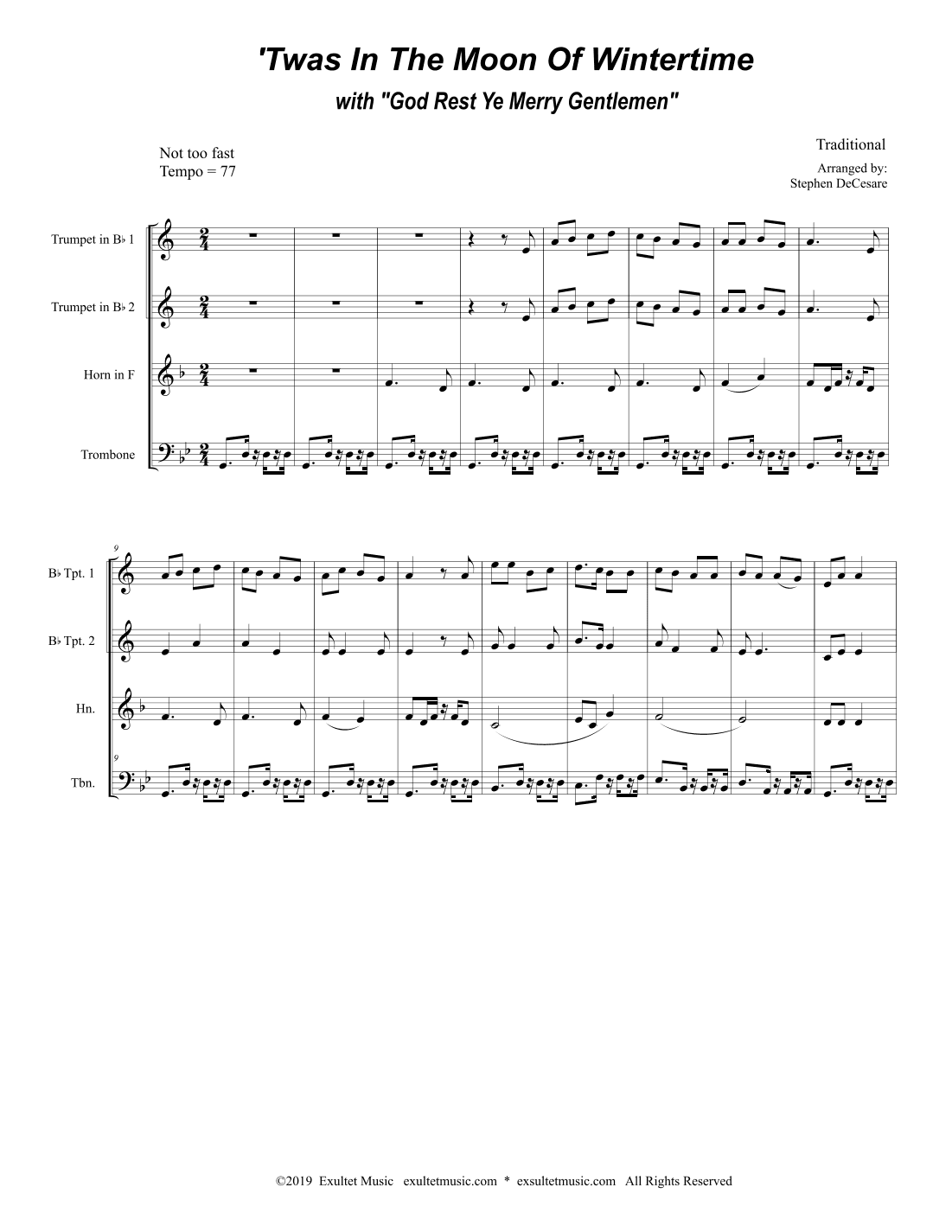 'Twas In The Moon Of Wintertime (with "God Rest Ye Merry Gentlemen") (Brass Quartet and Piano) (arr. Stephen DeCesare)