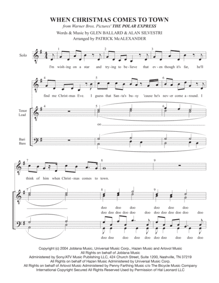 When Christmas Comes To Town from Warner Bros. Pictures' THE POLAR EXPRESS (arr. Patrick McAlexander)