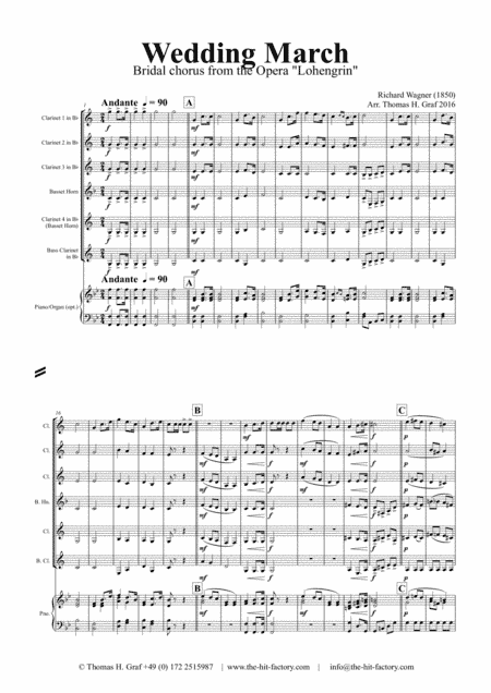 Wedding March - Bridal chorus Lohengrin - Clarinet Quintet (arr. Thomas H. Graf)