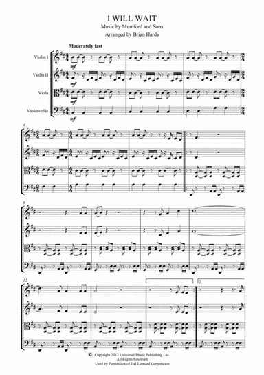 I Will Wait (arr. Brian Hardy - Bacchus Quartet)