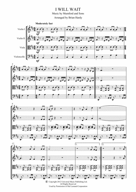 I Will Wait (arr. Brian Hardy - Bacchus Quartet)