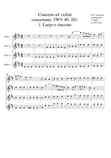 Concerto for 4 flutes (originally 4 violins), TWV 40 201 (arr. Gil Garty)