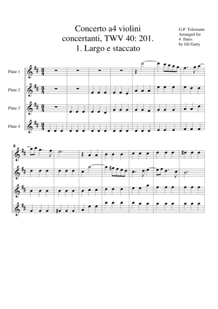 Concerto for 4 flutes (originally 4 violins), TWV 40 201 (arr. Gil Garty)