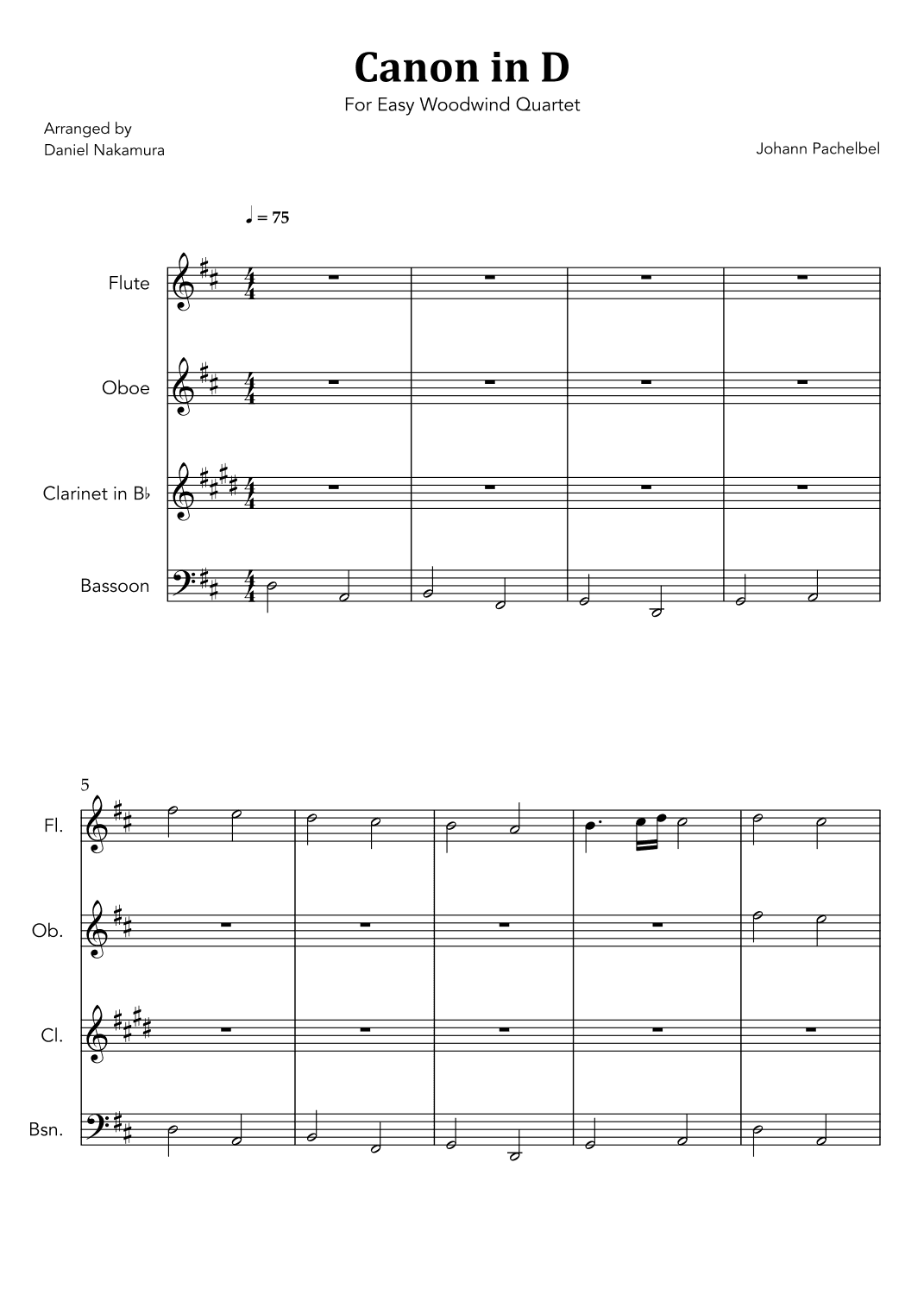 Canon In D (for Woodwind Quartet) (arr. Daniel Nakamura)