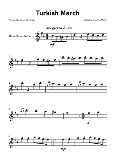 Turkish March by Mozart - Bass Saxophone Solo (arr. Glauco Fernandes)
