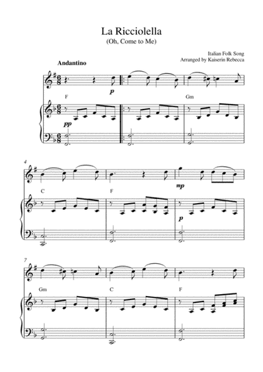 La Ricciolella (Oh, Come to Me) (Bb trumpet solo and piano accompaniment) (arr. Kaiserin Rebecca)