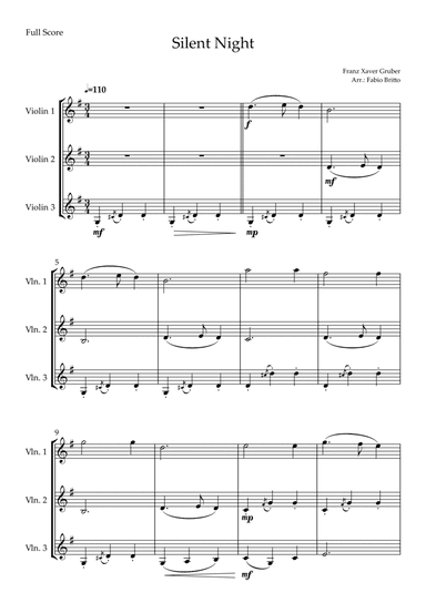 Silent Night (Christmas Song) for Violin Trio (arr. Fabio Britto)