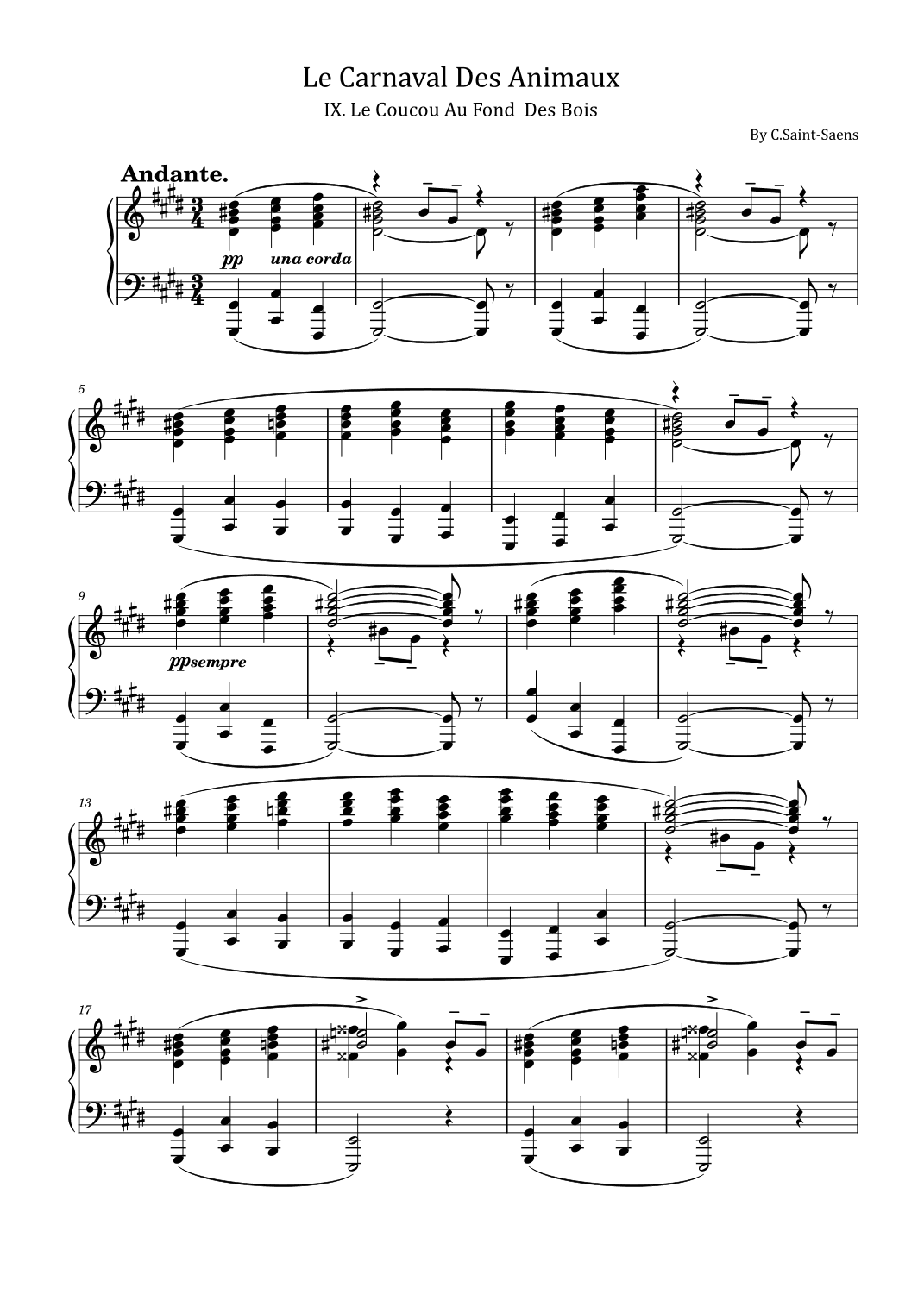 C.Saint-Saens - Le Carnaval Des Animaux, IX. Le Coucou Au Fond Des Bois – For Piano Solo Original (arr. poon)