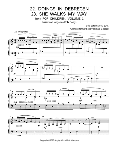 For Children, Volume 1: 22. Doings in Debrecen, 23. She Walks My Way (arr. Richard Giszczak)