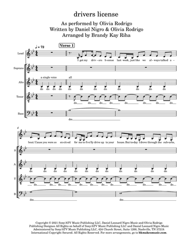 Drivers License (arr. Brandy Kay Riha / BK Riha)
