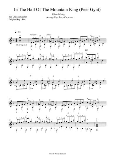 Peer Gynt Suit n°1- In The Hall Of the mountain King for classical guitar (arr. Terry Carpenter)