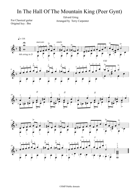 Peer Gynt Suit n°1- In The Hall Of the mountain King for classical guitar (arr. Terry Carpenter)