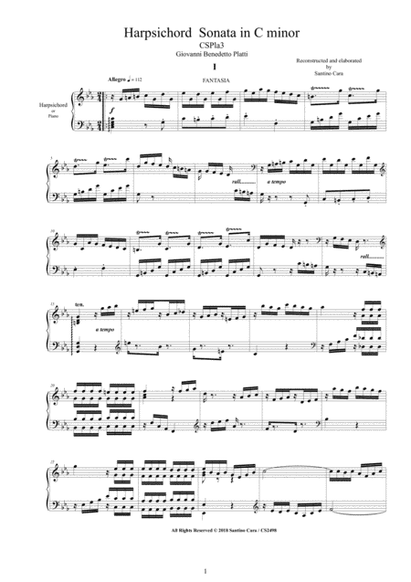 Platti - Harpsichord (or Piano) Sonata in C minor CSPla3 - Complete score (arr. Santino Cara)