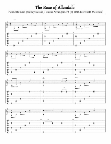 Rose of Allendale (For Fingerstyle Guitar Tuned CGDGAD) (arr. Ellsworth McMeen)