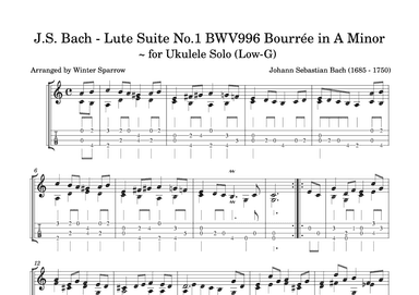 J.S. Bach - Lute Suite No.1 BWV996 Bourrée in A Minor ~ Ukulele Solo (arr. Winter Sparrow)