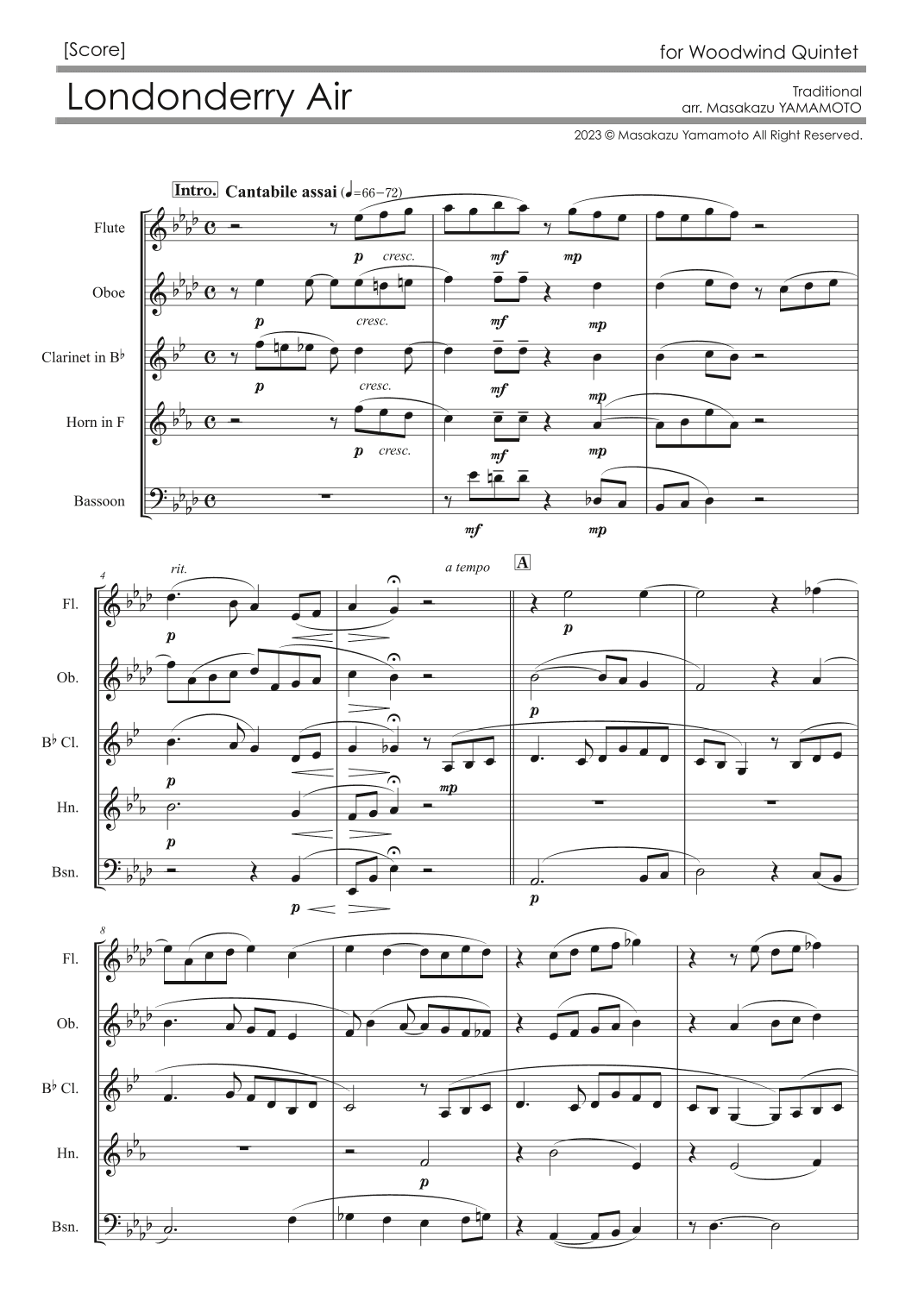 Londonderry Air (Danny Boy) [Woodwind Quintet] (arr. Masakazu YAMAMOTO)