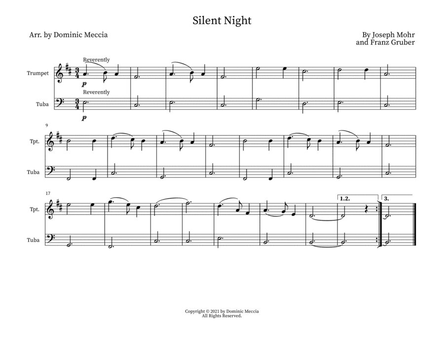 Silent Night- Trumpet and Tuba Duet (arr. Dominic Meccia)