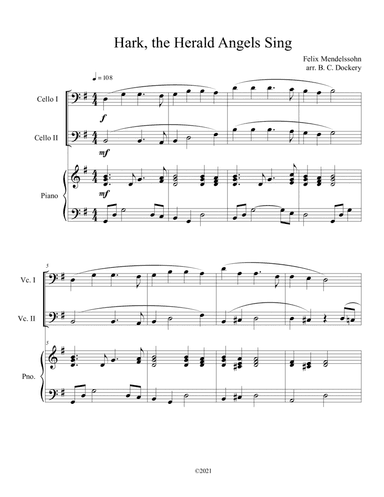 Hark, the Herald Angels Sing (Cello Duet with Piano Accompaniment) (arr. B. C. Dockery)