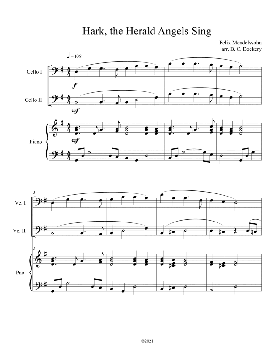 Hark, the Herald Angels Sing (Cello Duet with Piano Accompaniment) (arr. B. C. Dockery)
