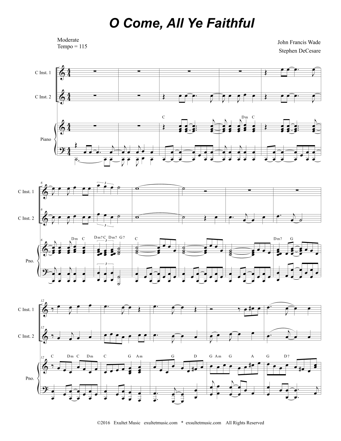 O Come All Ye Faithful (Duet for C-Instruments) (arr. Stephen DeCesare)