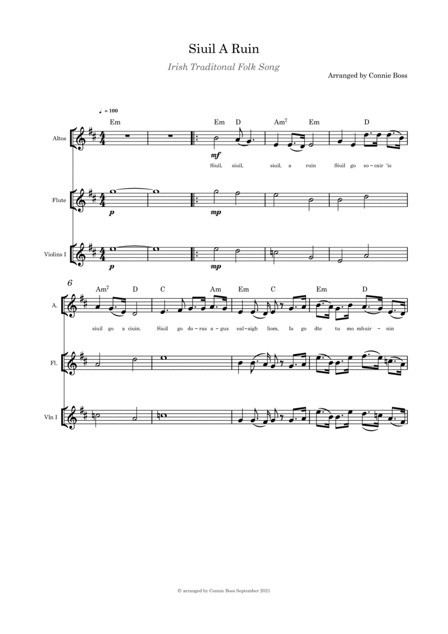 Siuil A Ruin Solo, Flute and Violin (arr. Connie Boss)