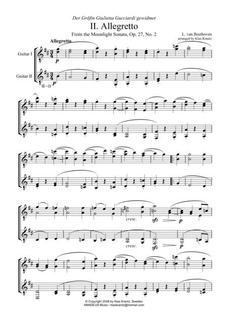 Allegretto (Moonlight Sonata) for guitar duo (arr. K. Krantz)