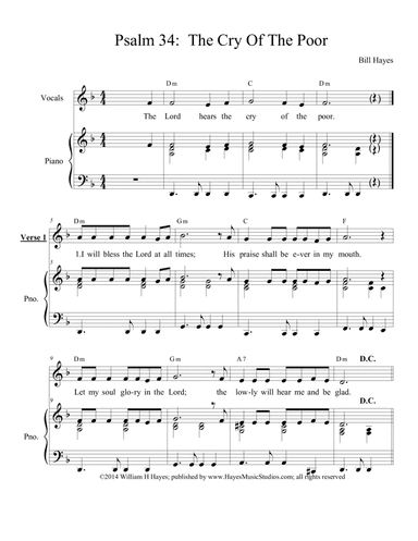Psalm 34:  The Lord Hears The Cry Of The Poor - piano/vocal