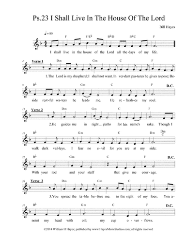 Psalm 23:  I SHALL LIVE IN THE HOUSE OF THE LORD