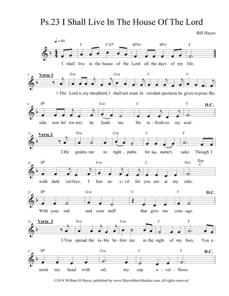 Psalm 23:  I SHALL LIVE IN THE HOUSE OF THE LORD