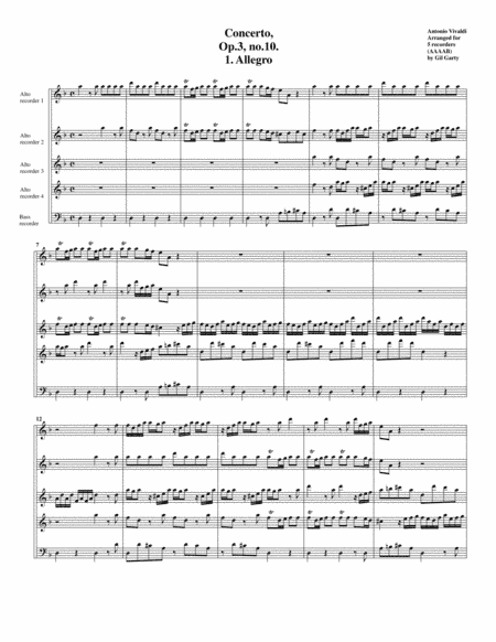 Concerto grosso, Op.3, no.10 (arrangement for 5 recorders) (arr. Gil Garty)