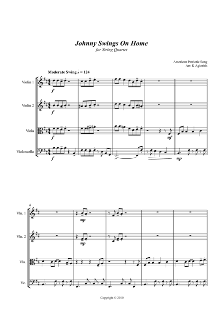 Johnny Swings On Home (When Johnny Comes Marching Home) - for String Quartet (arr. K. Agioritis)