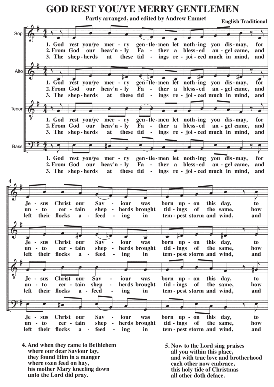 God Rest You/Ye Merry Gentlemen A Cappella SATB (arr. Andrew Emmet)