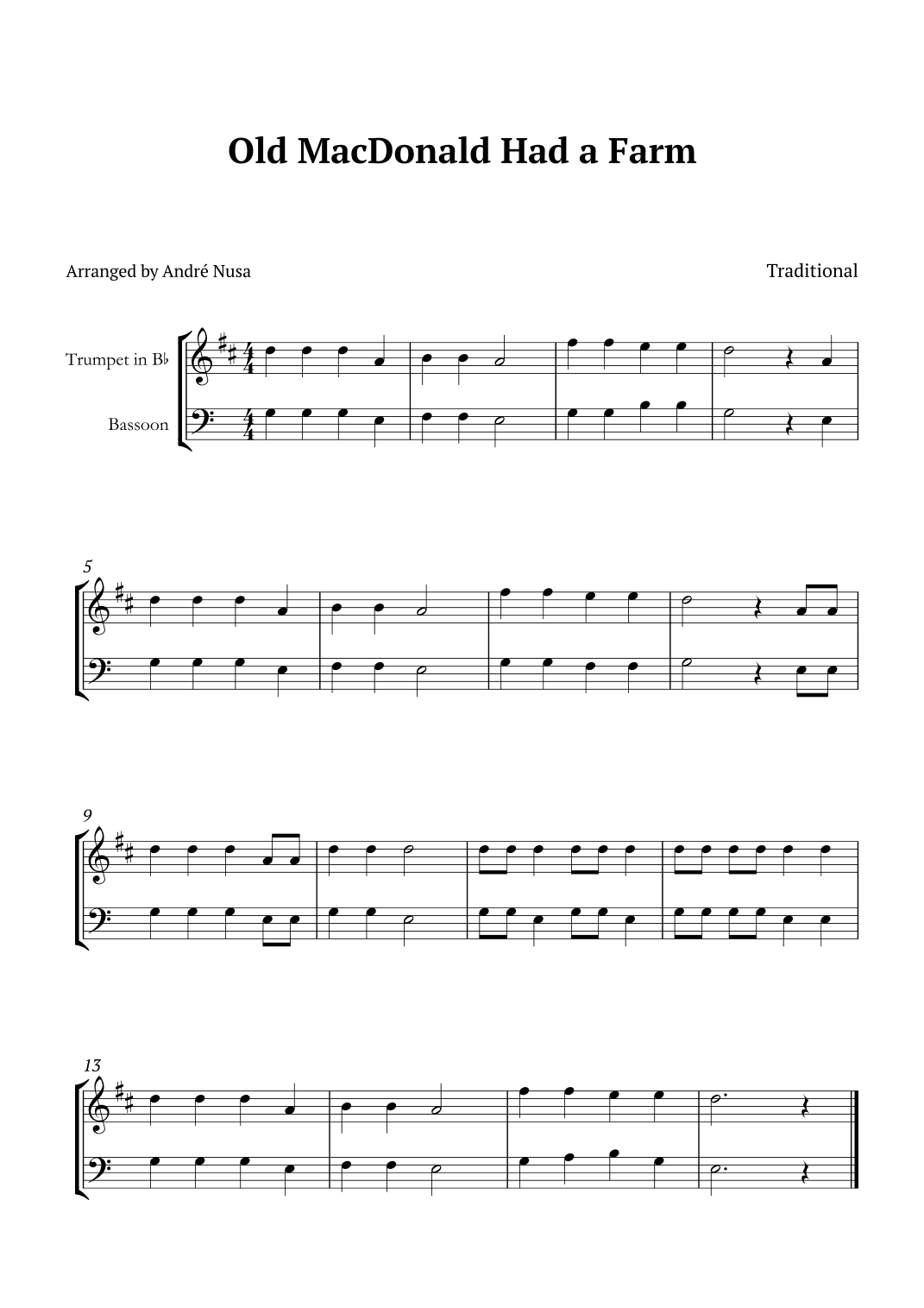 Old MacDonald Had a Farm (arr. André Nusa)