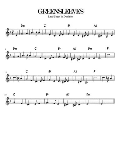 Greensleeves/ What Child is This Lead Sheet in D minor (arr. Kimberly Steele)
