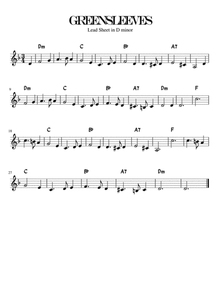 Greensleeves/ What Child is This Lead Sheet in D minor (arr. Kimberly Steele)