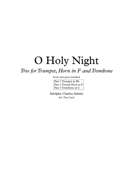 O Holy Night. Trio for Trumpet, Horn and Trombone. (arr. Tim Curd)