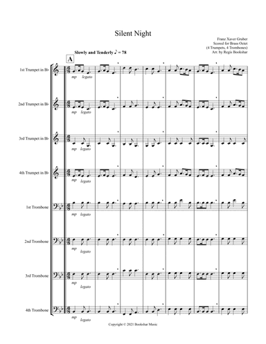 Silent Night (Bb) (Brass Octet - 4 Trp, 4 Trb) (arr. Regis Bookshar)