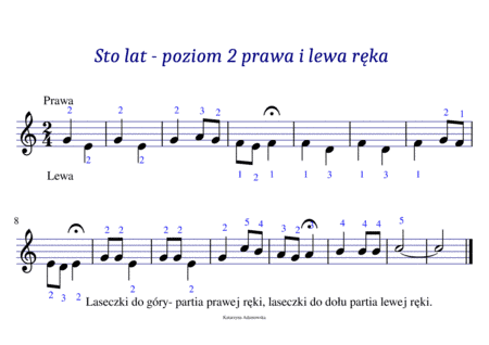 Sto lat poziom drugi piano- one hundred years level two easy (arr. Katarzyna Adamowska)